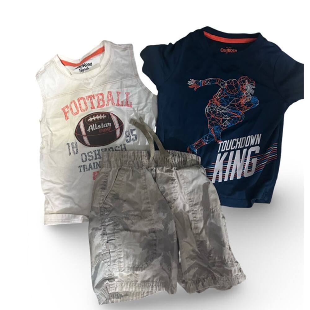 OshKosh B’gosh Boys Lot 3T Outfit Set Football Shirts & Shorts Bundle